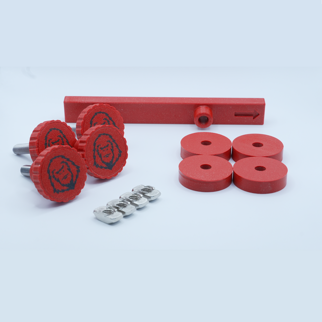 RED Knobs + Red Trim: 12 Piece Tool Free Mounting Kit for Tune M1 Camper