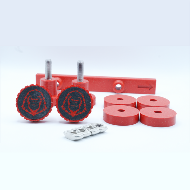 RED Knobs + Black Trim: 12 Piece Tool Free Mounting Kit for Tune M1 Camper